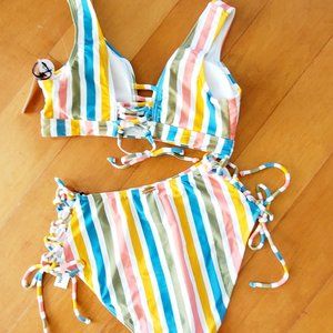 Striped Top and Bottoms   Bikini Set,  2-pieces, L